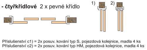 Čtyřkřídlové posuvné dveře do zárubně